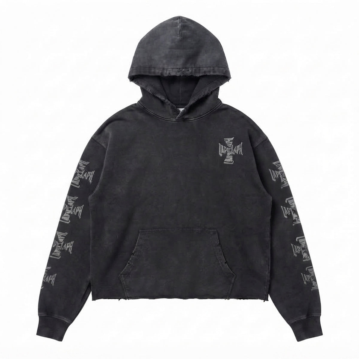 SWEAT-SHIRT CAPUCHE DISTRESSED CROSS BLACK