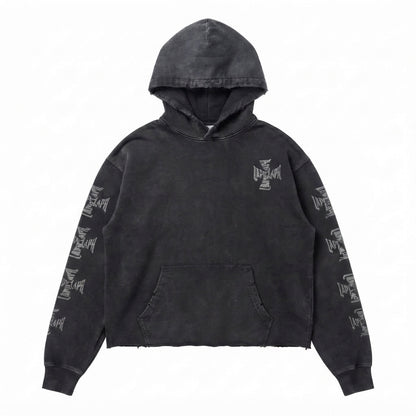 SWEAT-SHIRT CAPUCHE DISTRESSED CROSS BLACK