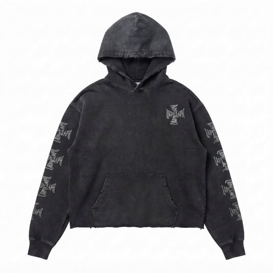SWEAT-SHIRT CAPUCHE DISTRESSED CROSS BLACK